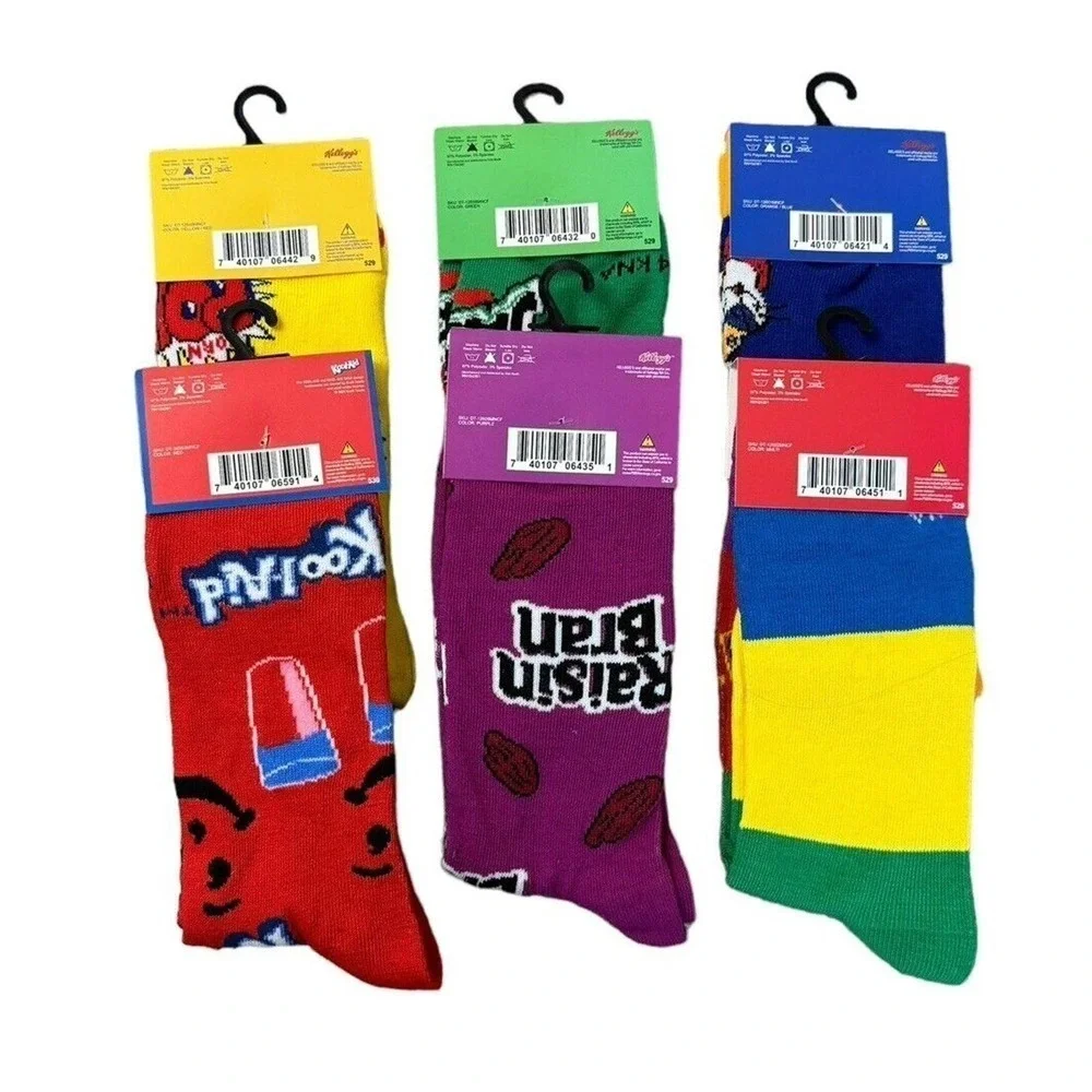 Odd Sox Novelty Crazy Socks Kelloggs Cereal Breakfast Kool-Aid Mens Sz 6-12 Crew